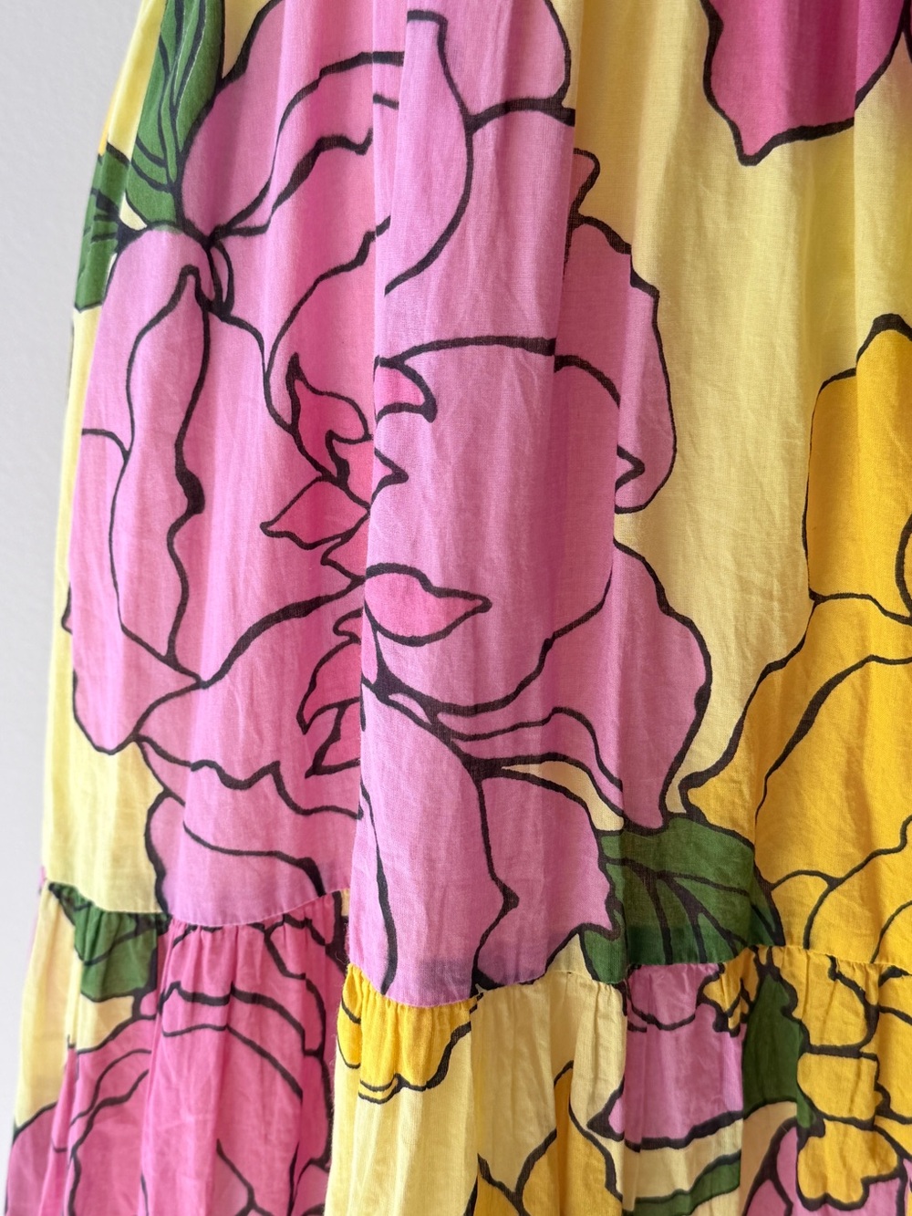 Banjanan Yellow Floral Maxi Dress with Pink & Green Blooms - Picture 4 of 5